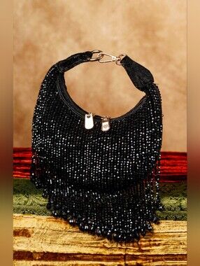 Black Beaded Fringe Shoulder Bag - Women Jewelry Accessory